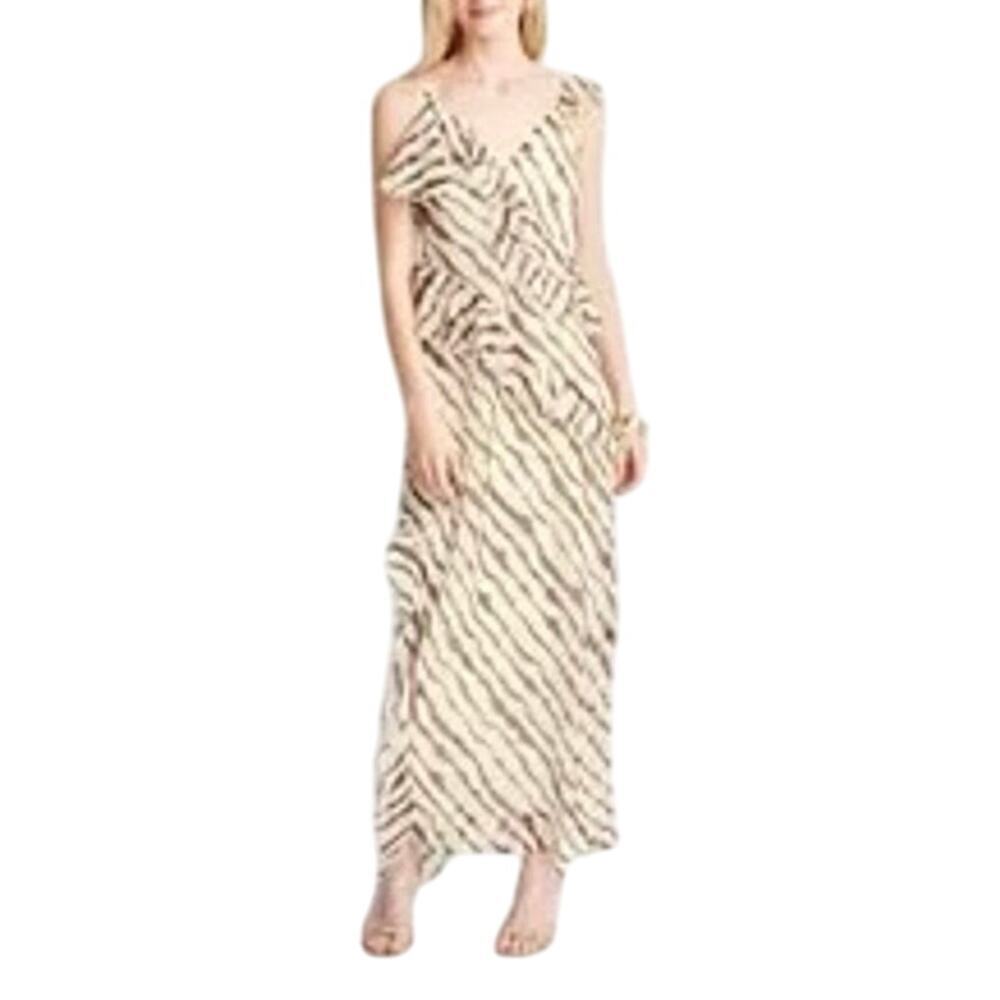 New‎ FUTURE COLLECTIVE Janee Naylor Zebra Striped Tiered Ruffled Maxi Dress Sz S